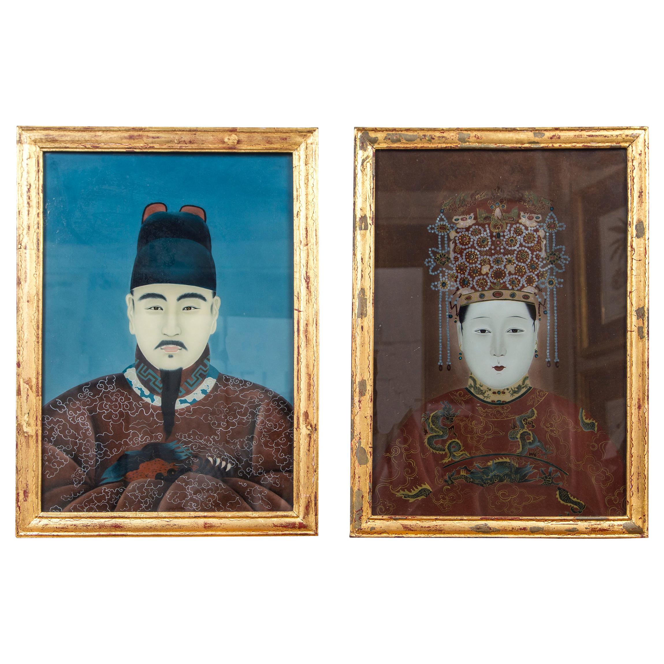 Pair of Korean Ancestral Eglomise Portraits