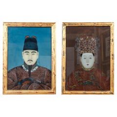 Pair of Korean Ancestral Eglomise Portraits