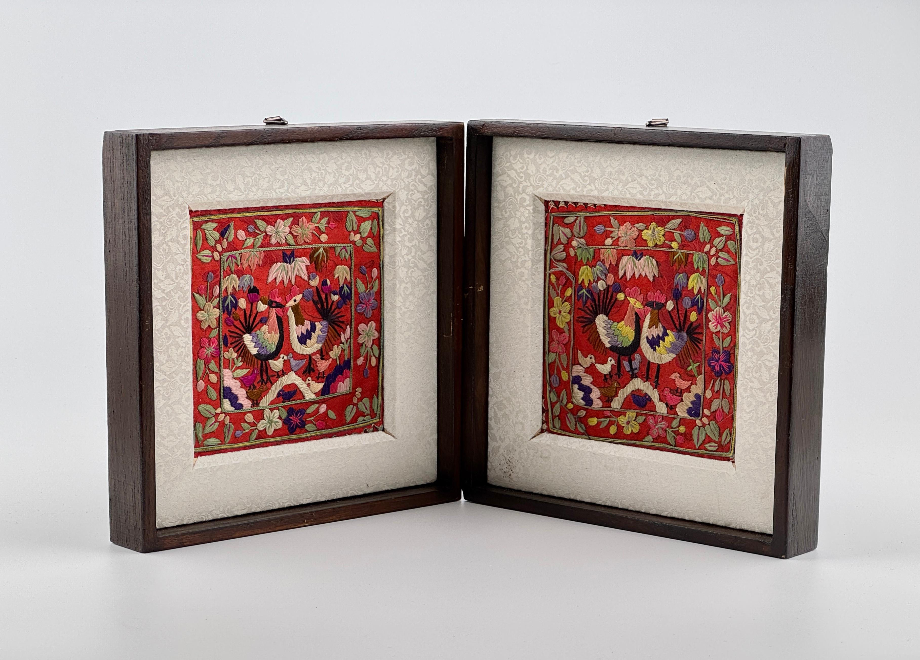 Pair of Korean Traditional Embroidered Pillowcase Frames For Sale 2