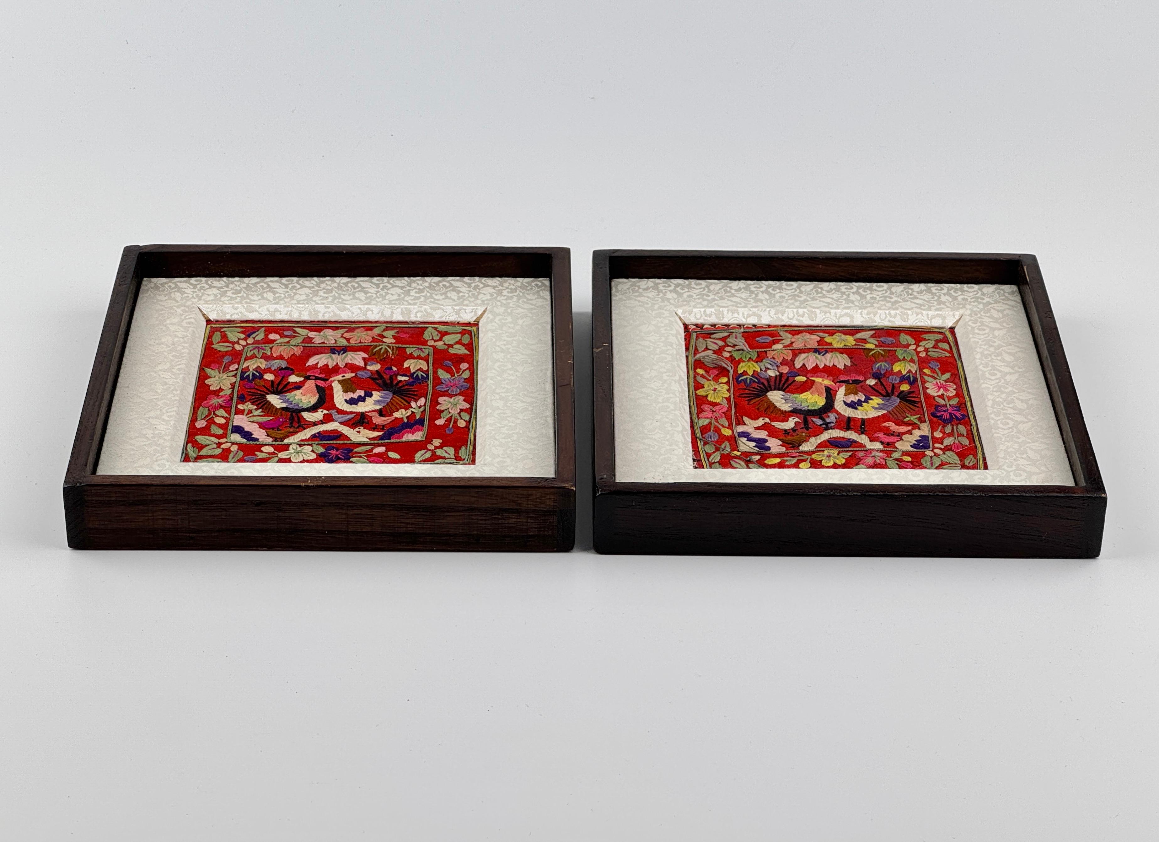 Pair of Korean Traditional Embroidered Pillowcase Frames For Sale 3