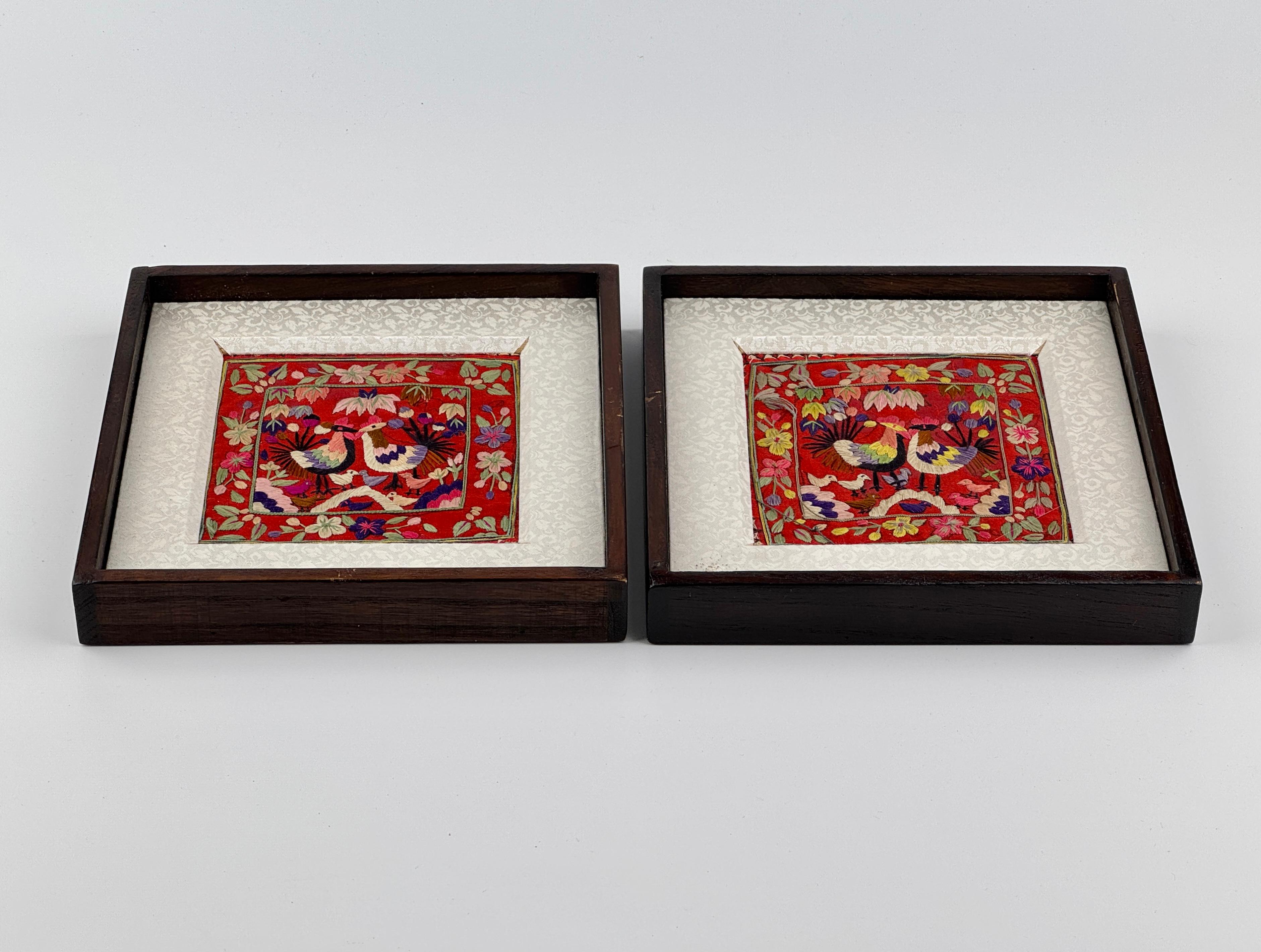 Pair of Korean Traditional Embroidered Pillowcase Frames For Sale 4