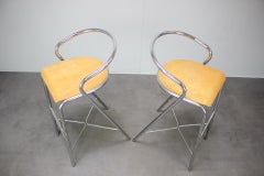 Pair of KOVONAX Chrome Bar Stools with Bentwood Seats, Czech Republic, 1999