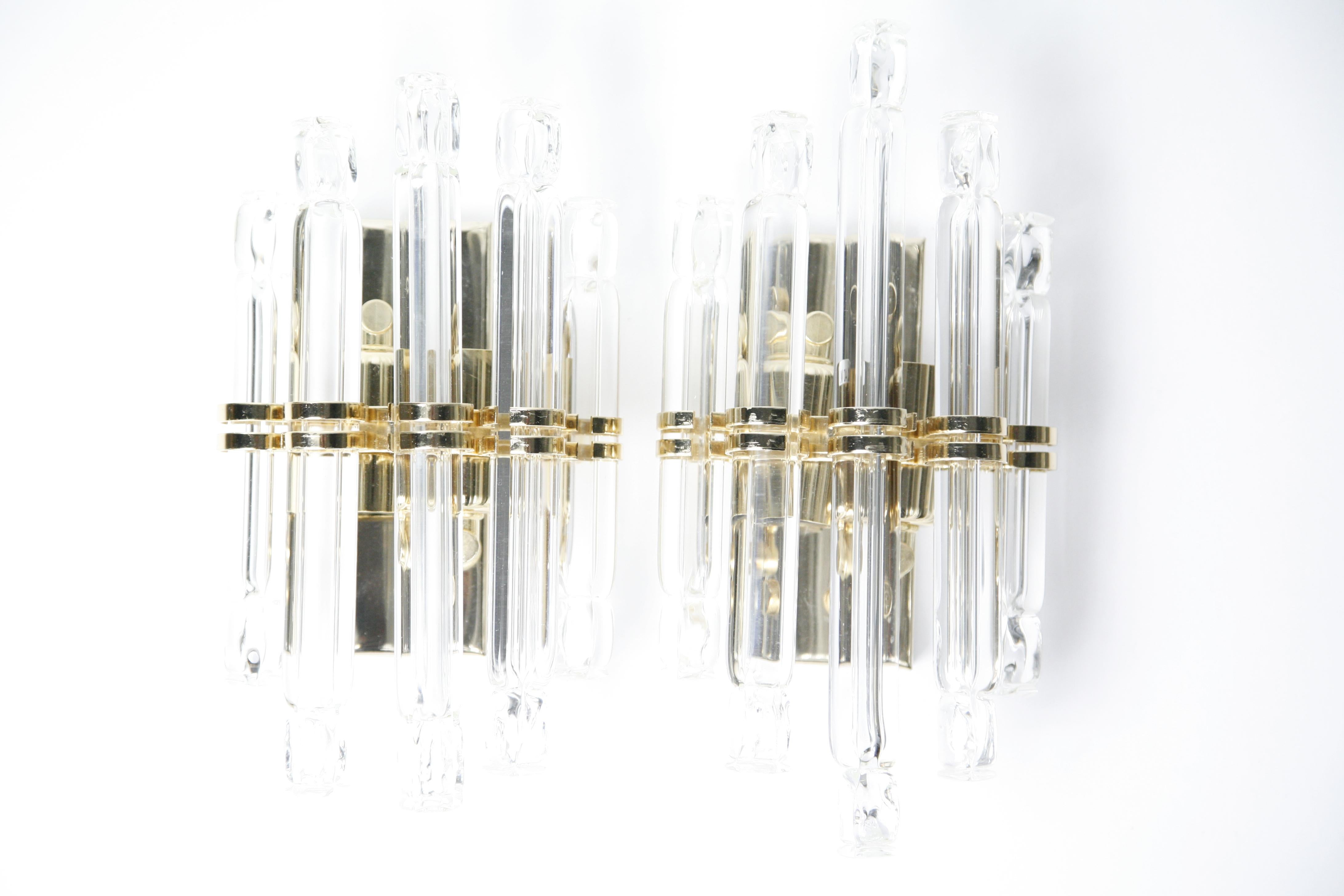 Mid-Century Modern Pair of Kowatz Crystal Rod  Sconces, Germany, 1980 For Sale