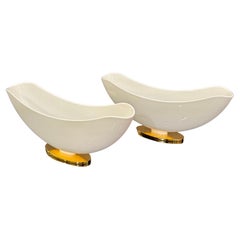Pair of KPM Porcelain "Flower Boat" Footed Vases