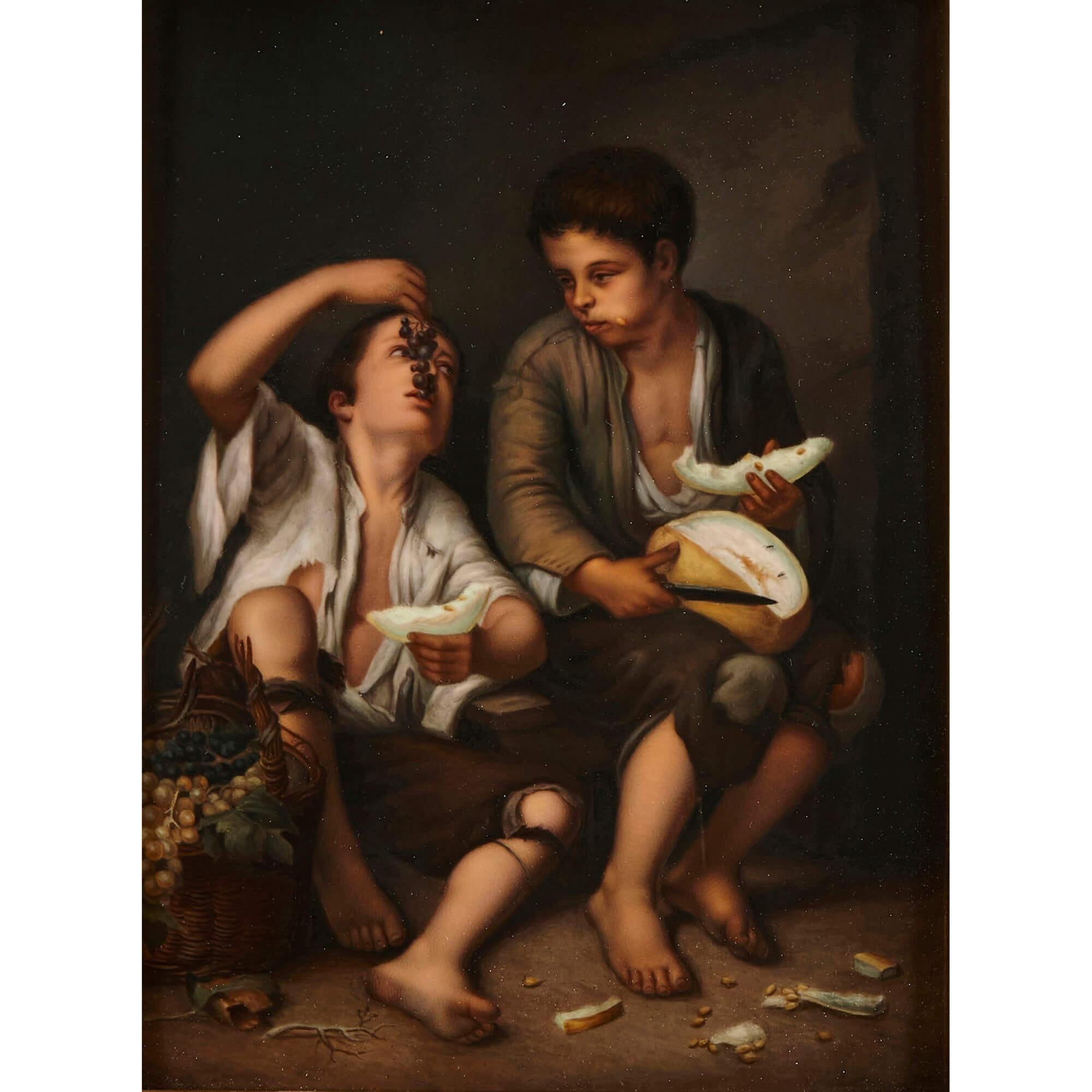 Pair of KPM Porcelain Plaques After Spanish Baroque Paintings by Murillo In Good Condition For Sale In London, GB