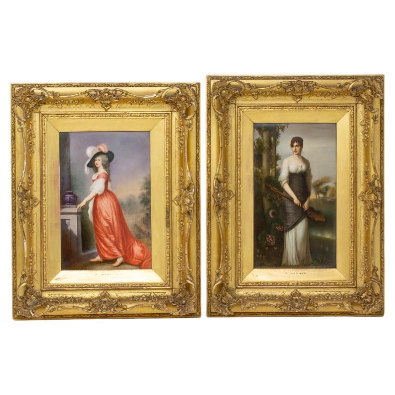 Pareja de Placas de Porcelana KPM Franz Wagner Firmadas Cetro Marca Siglo XIX