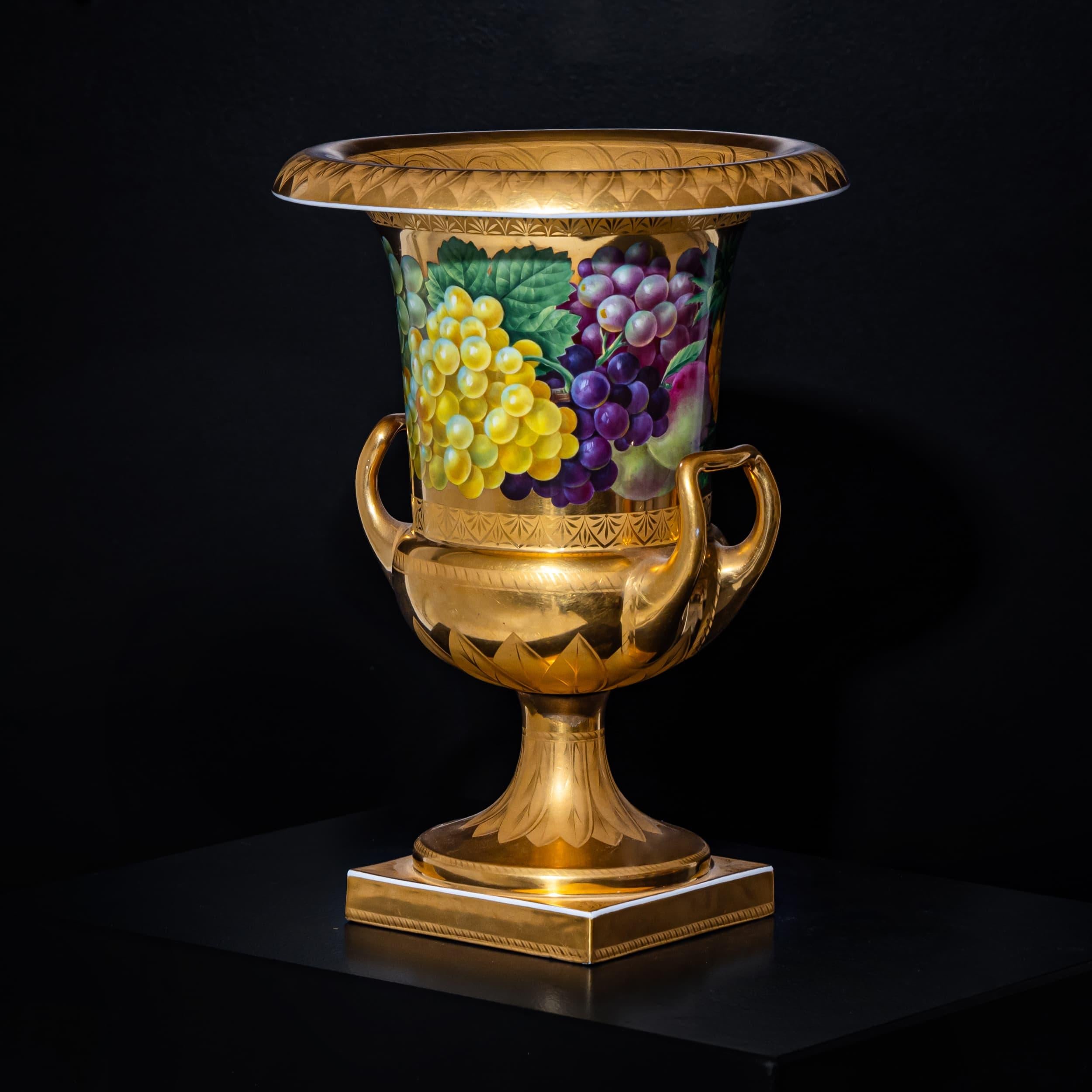 Porcellana Coppia di vasi Krater w. Decorazioni floreali e di frutta, K.K. Schinkel, KPM, Berlino 1825 in vendita