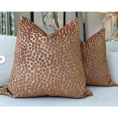 Pair of Kravet "Flurries" in Terracotta Double-Sided Down Filled Pillows