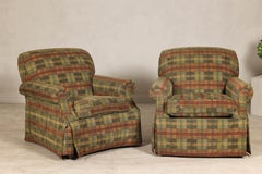 Pair of Kravet Plaid Upholstered Club Chairs with Skirted Base for Cozy Seating