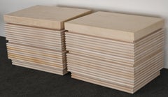 Pair of Kreiss Collection Travertine and Wood Bedside Tables, 1980s