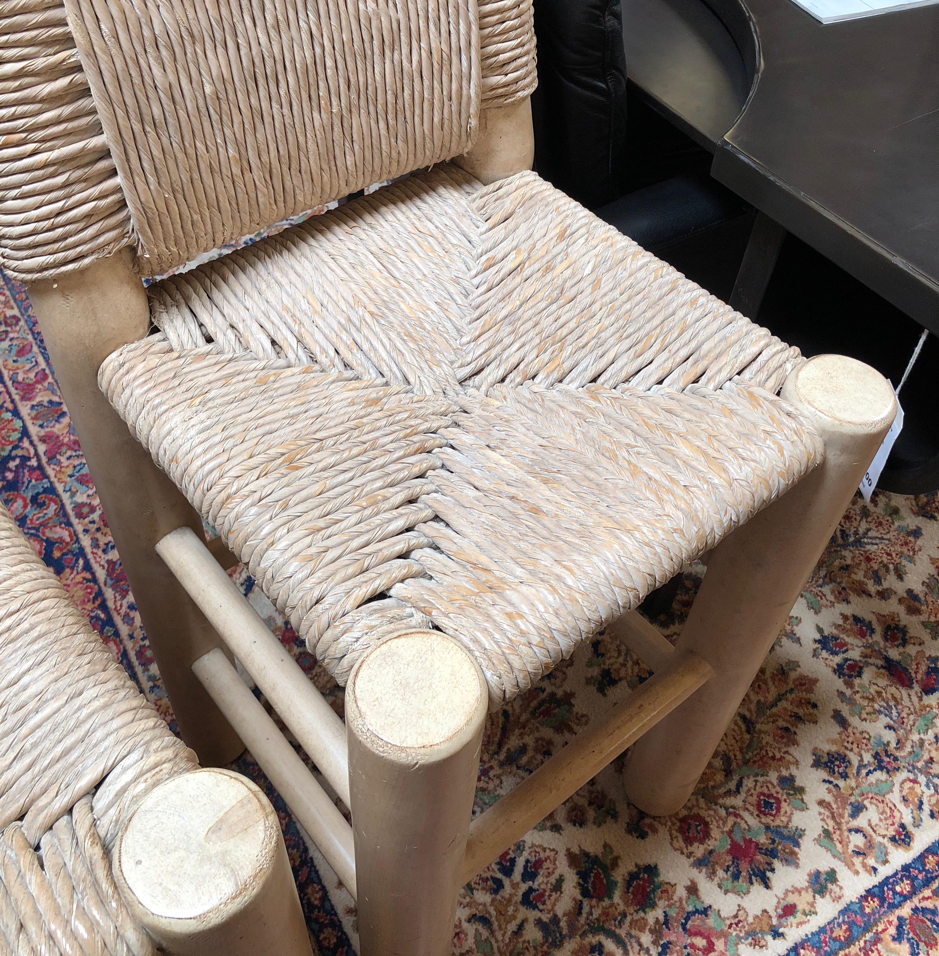 Pair of Kreiss Rush Wrapped Bar Height Stools In Good Condition For Sale In San Francisco, CA