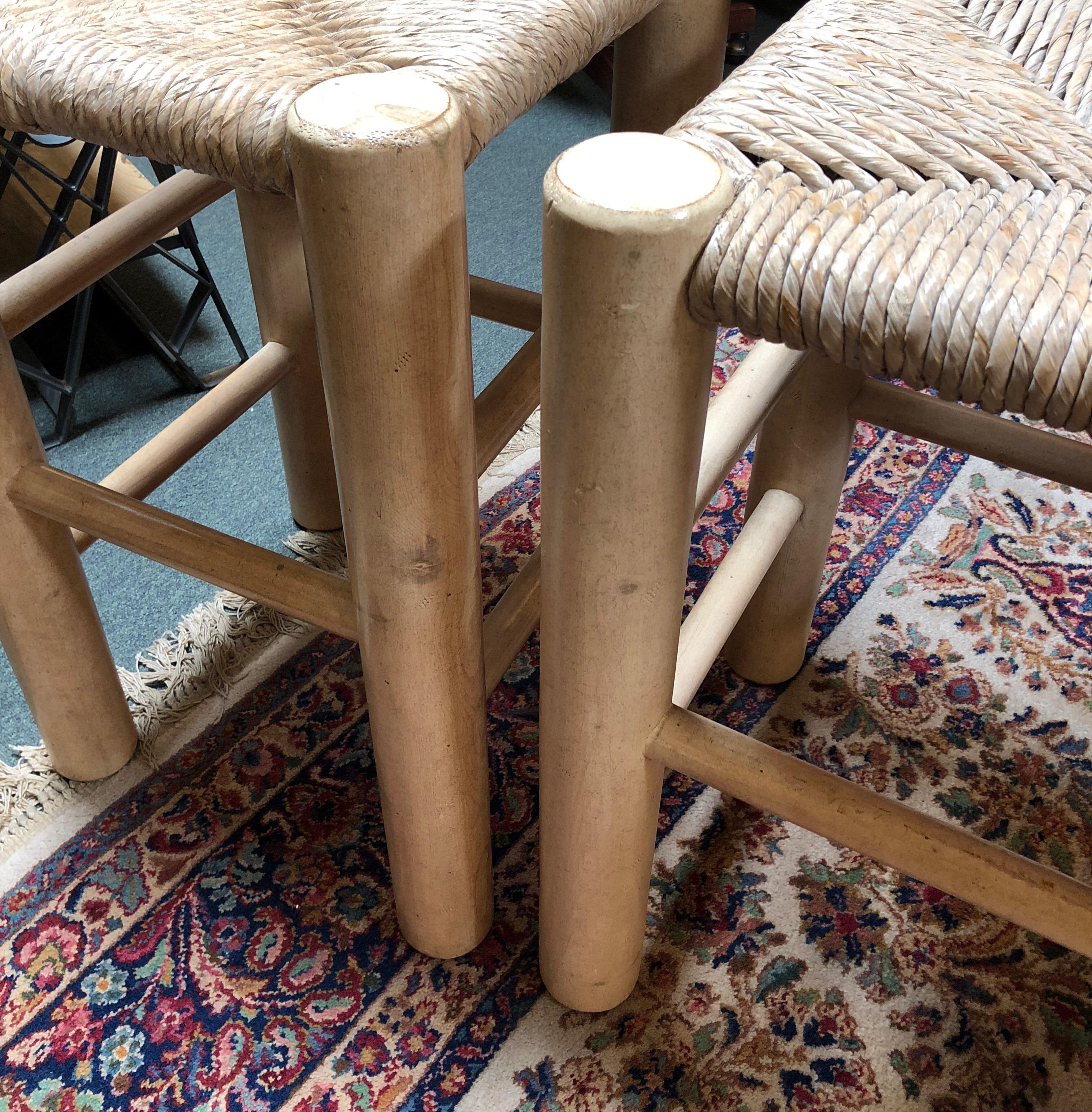 Late 20th Century Pair of Kreiss Rush Wrapped Bar Height Stools For Sale