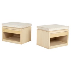 Pair of Kreiss Travertine and Oak End Tables