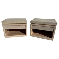 Pair of Kreiss Travertine Top Nightstands