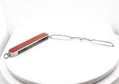 Pair of Krementz Art Deco Red Enamel & Sterling Silver Lorgnette Reading Glasses