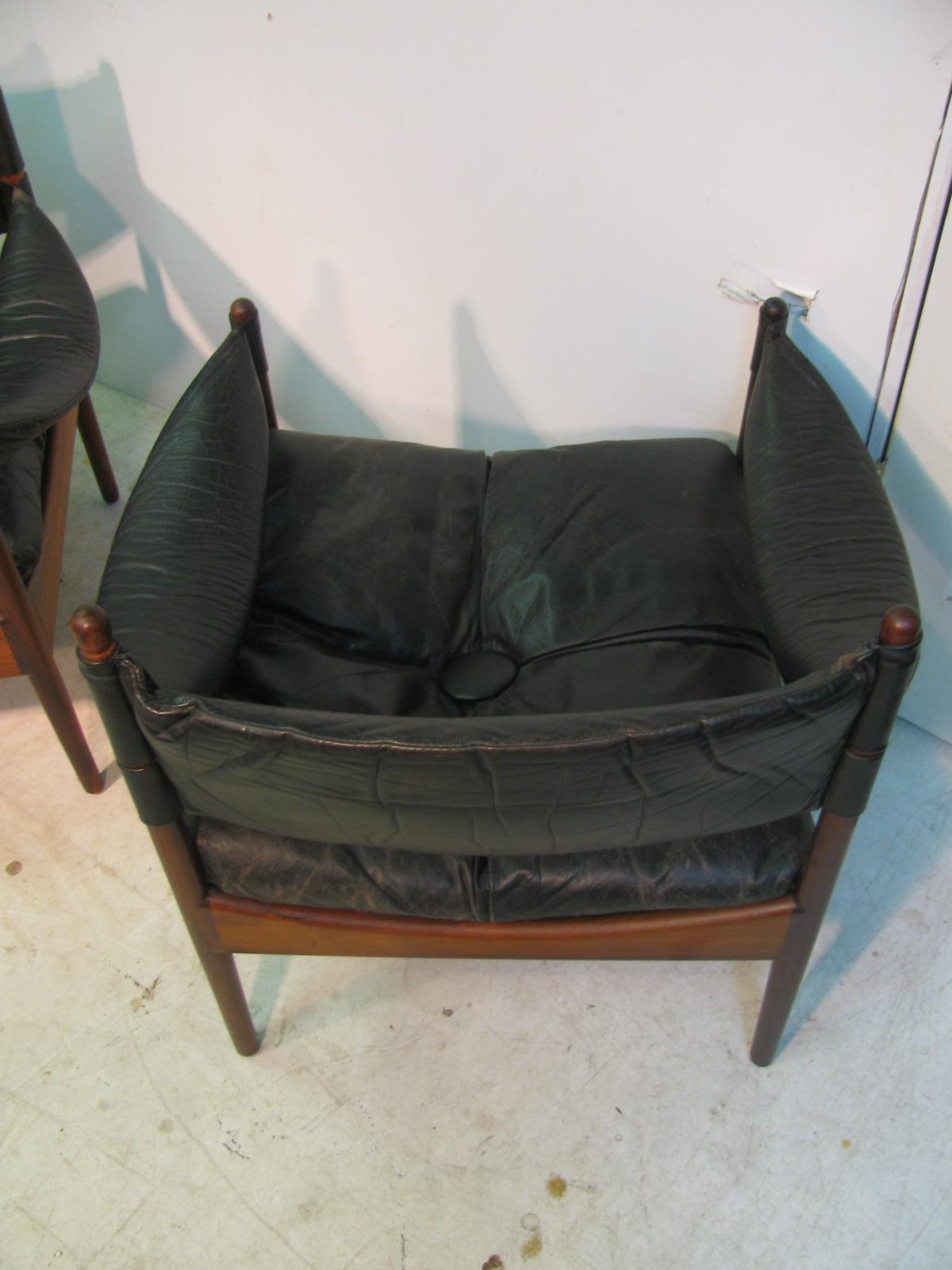 Pair Kristian Solmer Vedel Mid Century Danish Modern Leather & Rosewood Chair 4