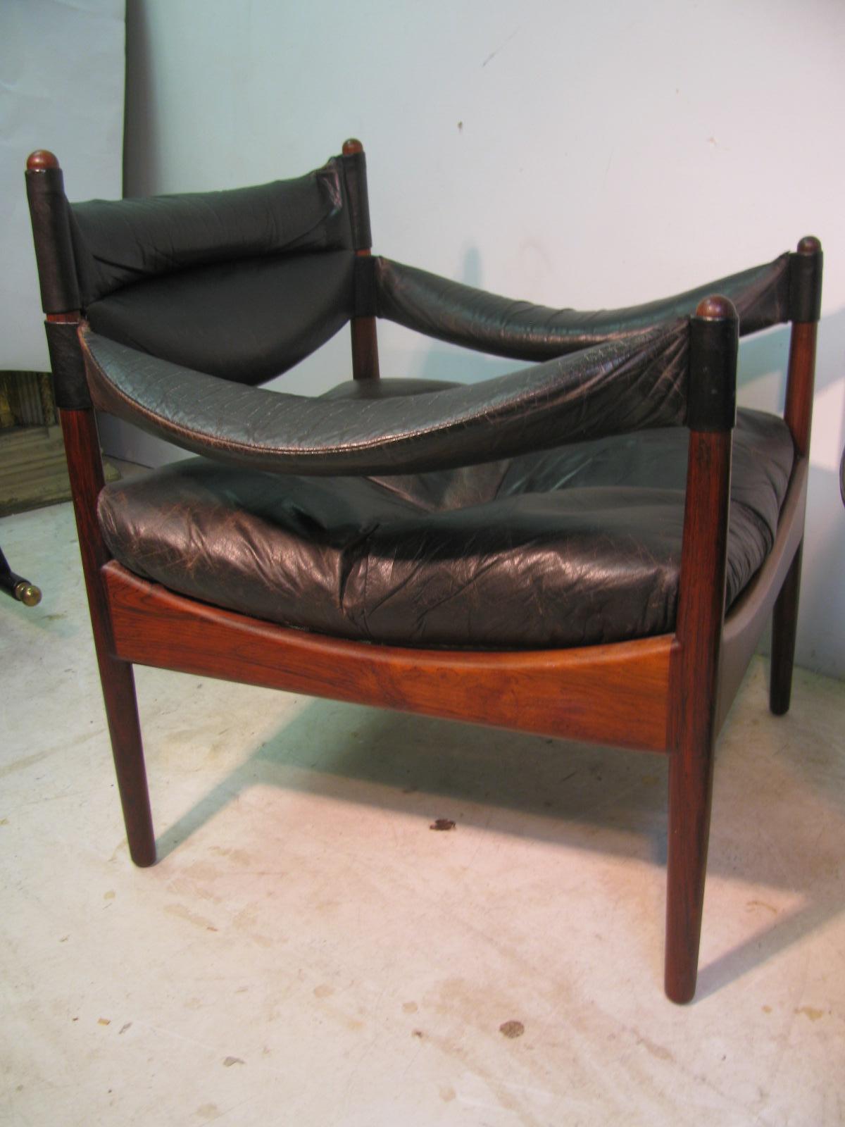 Pair Kristian Solmer Vedel Mid Century Danish Modern Leather & Rosewood Chair 5