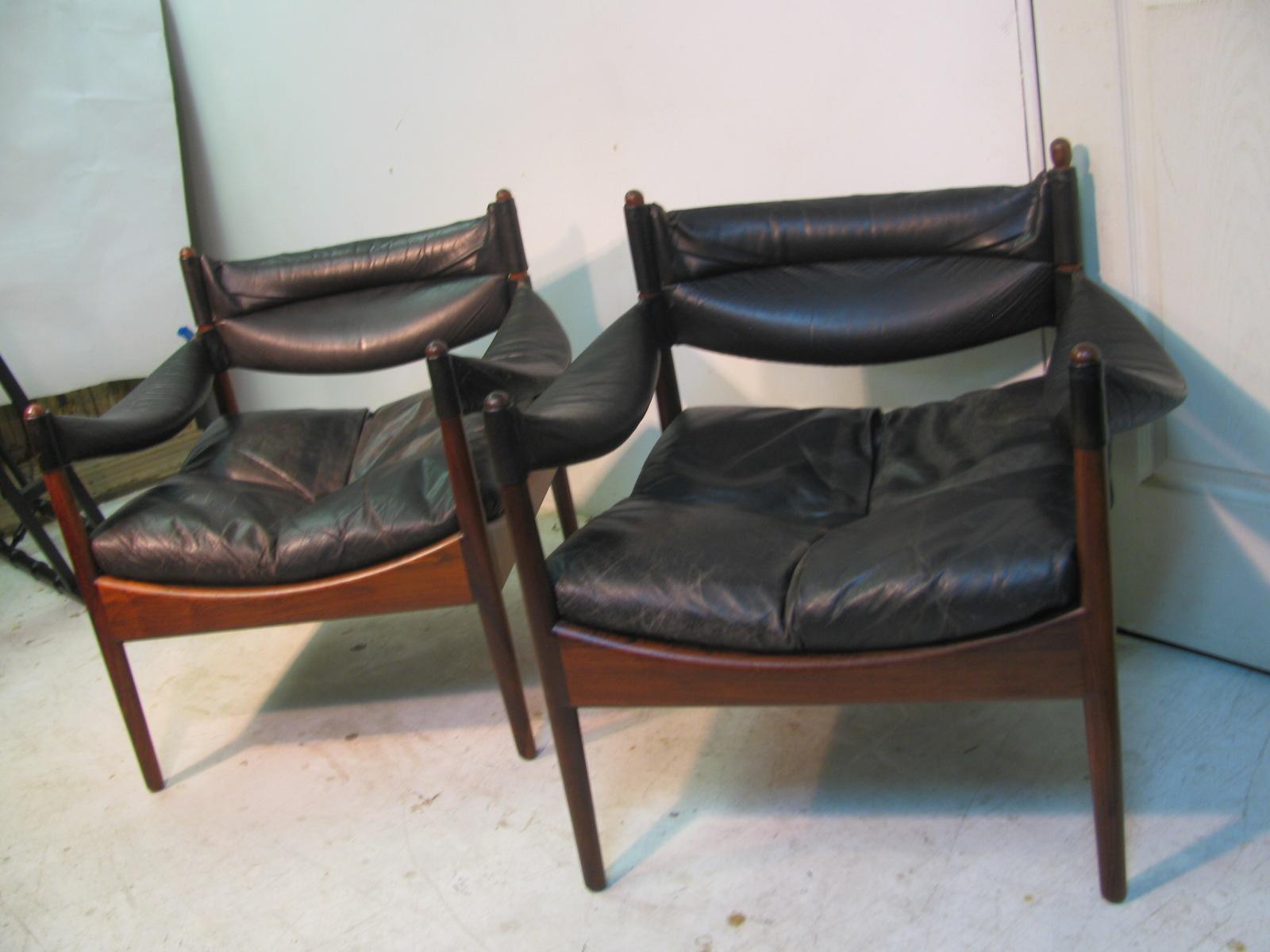 Mid-Century Modern Pair Kristian Solmer Vedel Mid Century Danish Modern Leather & Rosewood Chair