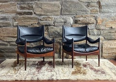 Pair of Kristian Vedel Danish rosewood and leather high back Modus lounge chairs