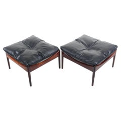 Pair of Kristian Vedel "Modus" Rosewood & Leather Ottomans, 1960s