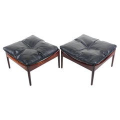 Pair of Kristian Vedel "Modus" Rosewood & Leather Ottomans, 1960s