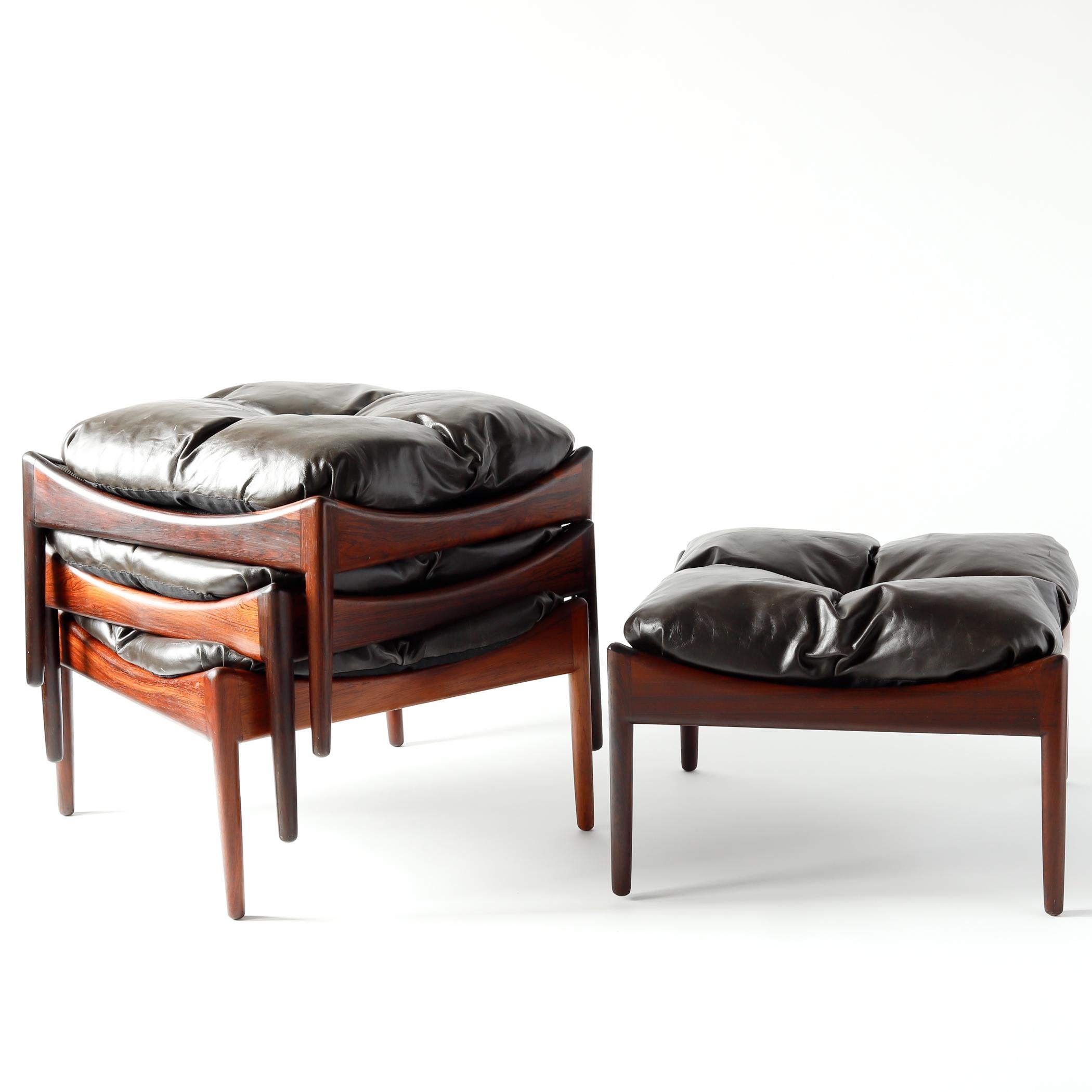 Pair of Kristian Vedel Rosewood Modus Ottomans with Brown Leather Upholstery  im Angebot 3