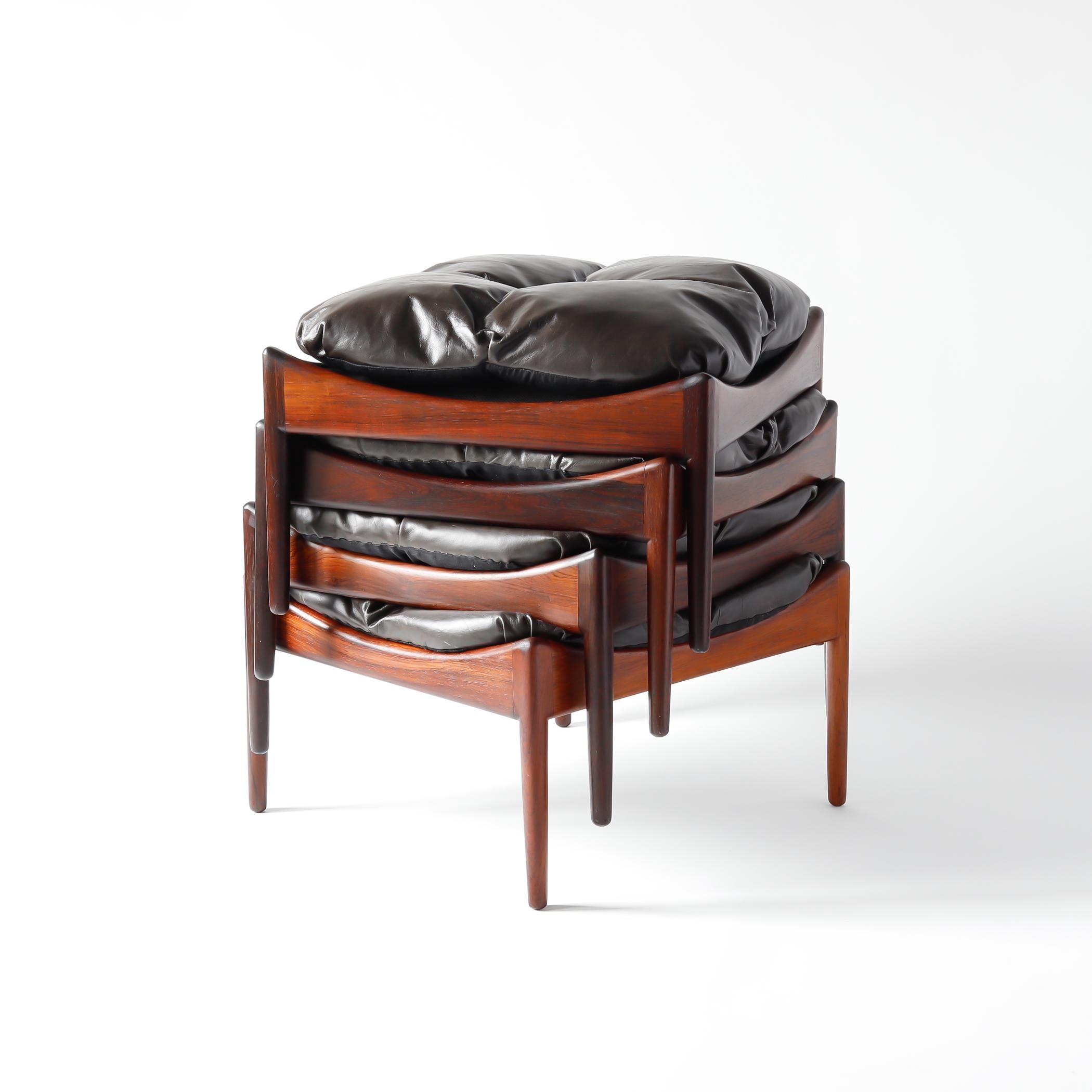 Pair of Kristian Vedel Rosewood Modus Ottomans with Brown Leather Upholstery  im Angebot 4