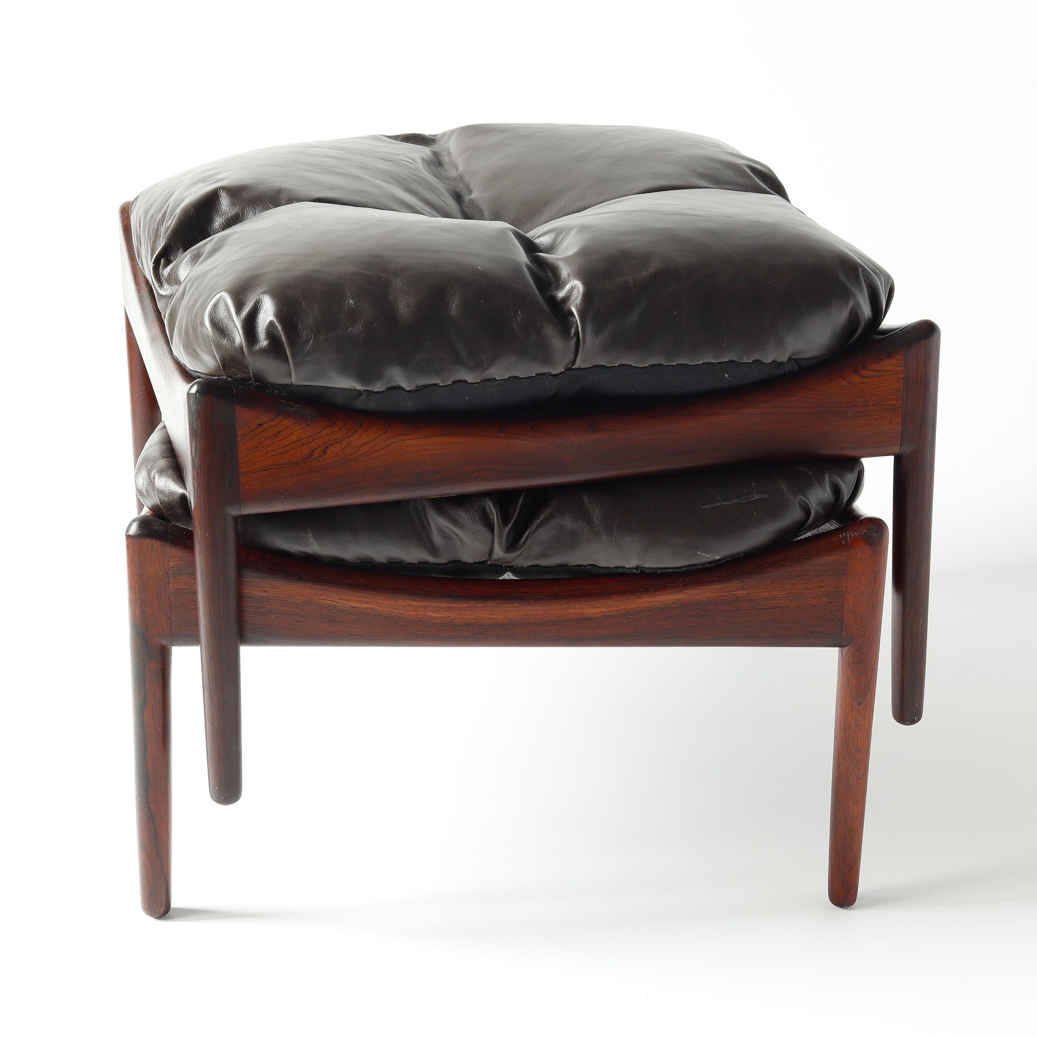 Pair of Kristian Vedel Rosewood Modus Ottomans with Brown Leather Upholstery  im Angebot 5