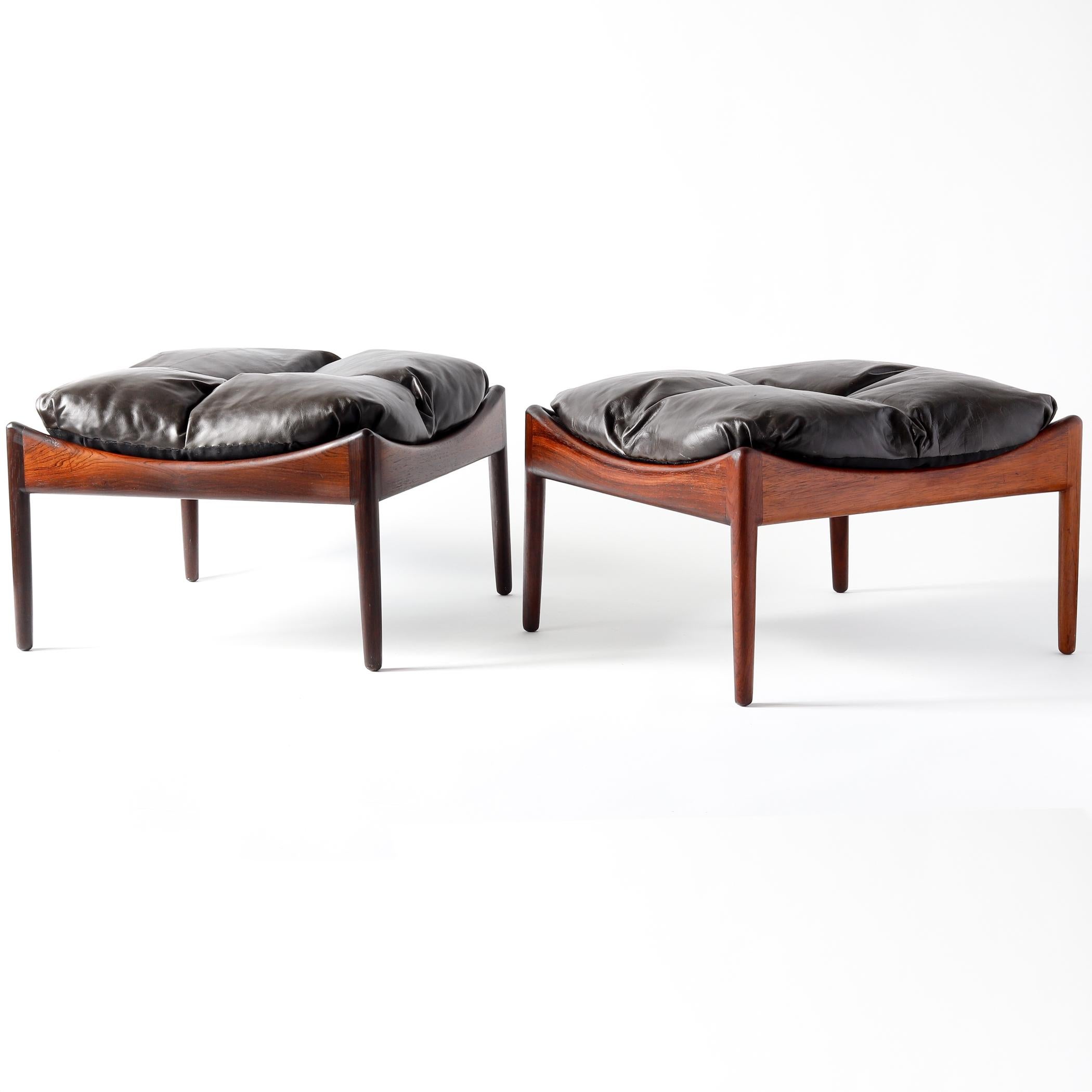 Pair of Kristian Vedel Rosewood Modus Ottomans with Brown Leather Upholstery  (Moderne der Mitte des Jahrhunderts) im Angebot