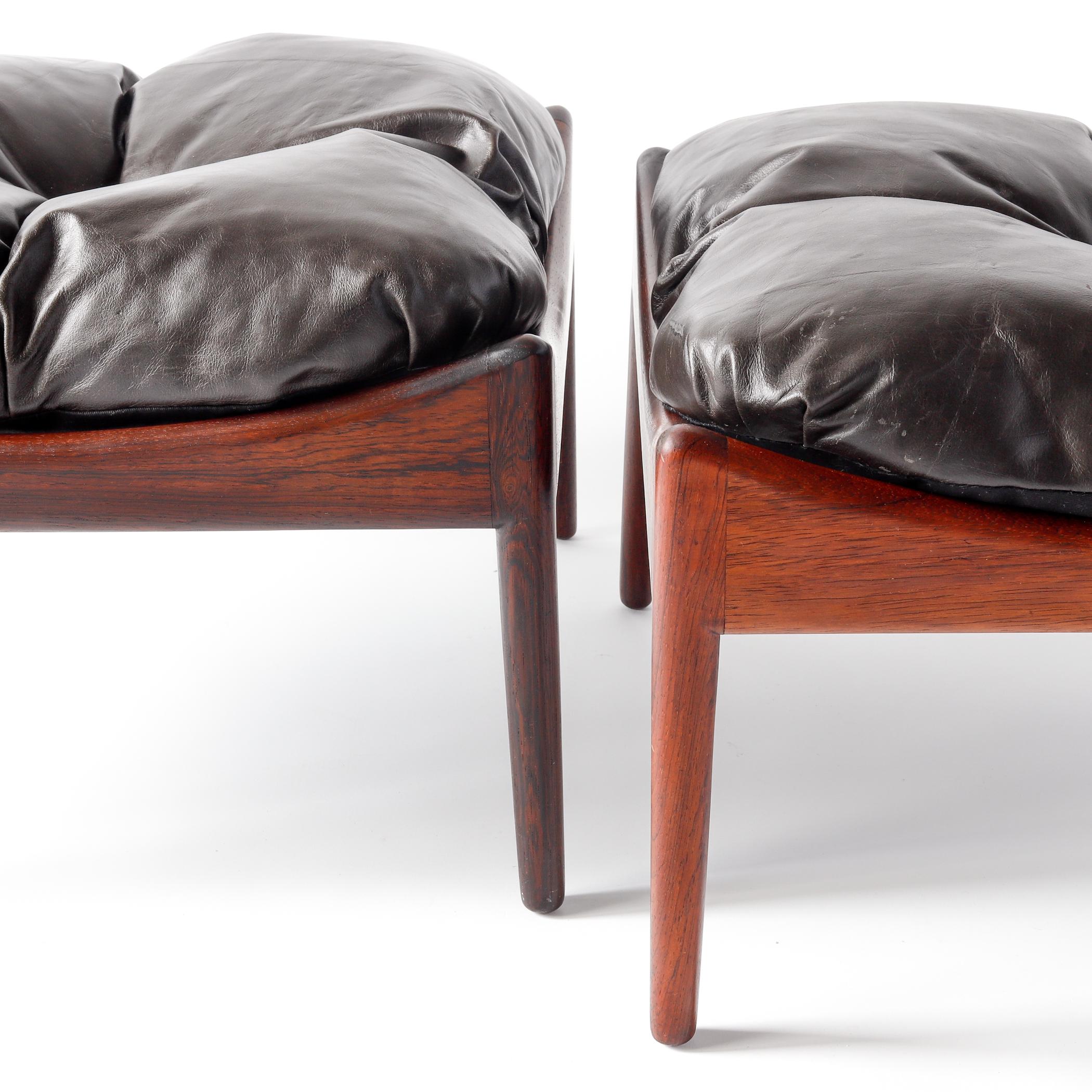 Pair of Kristian Vedel Rosewood Modus Ottomans with Brown Leather Upholstery  (Dänisch) im Angebot