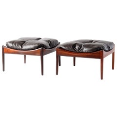 Vintage Pair of Kristian Vedel Rosewood Modus Ottomans with Brown Leather Upholstery 