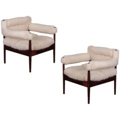 Pair of Kristian Vedel Sheepskin Modus Lounge Chairs