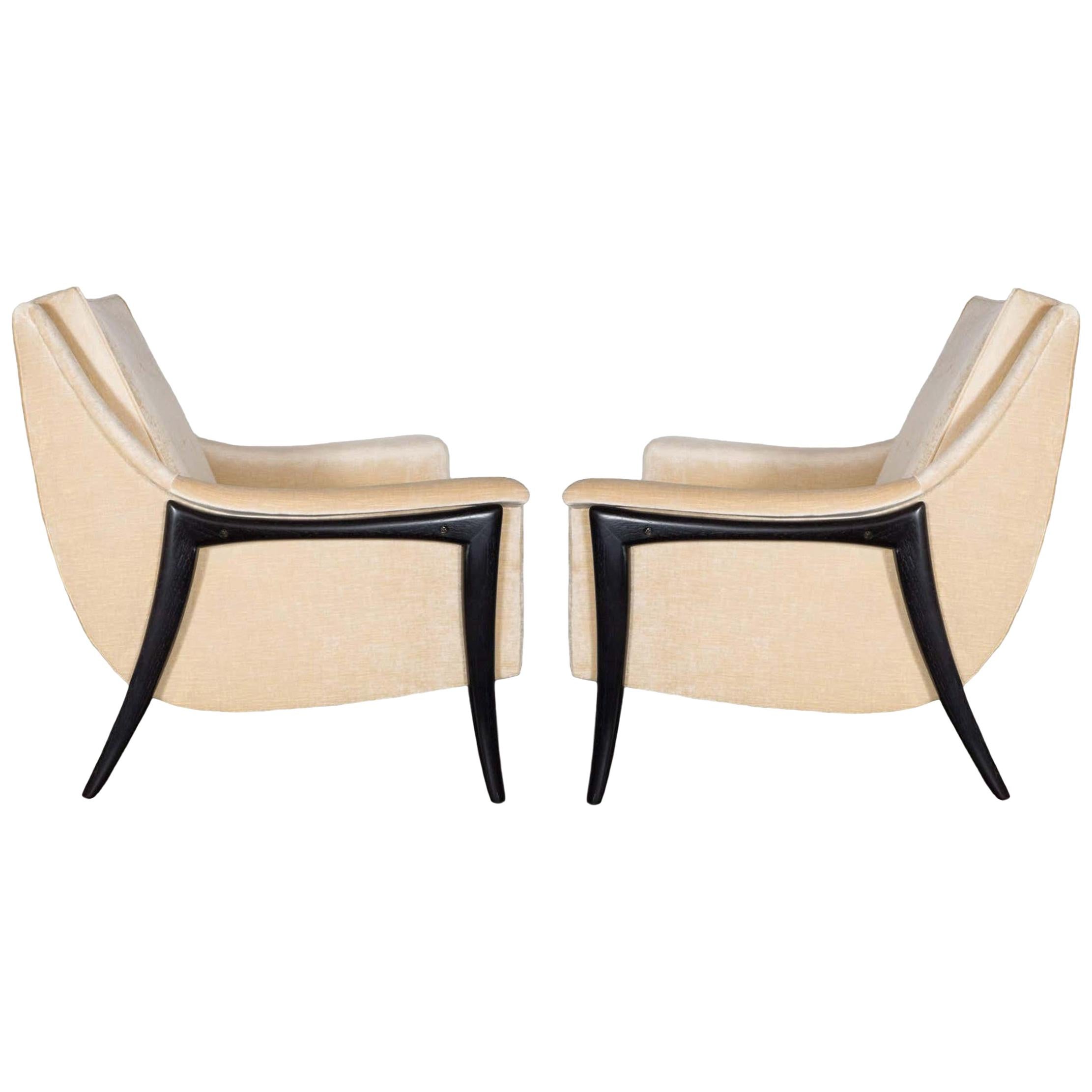 Pair of Kroehler Clean Modernist Sculptural Form Chairs, Restored For Sale