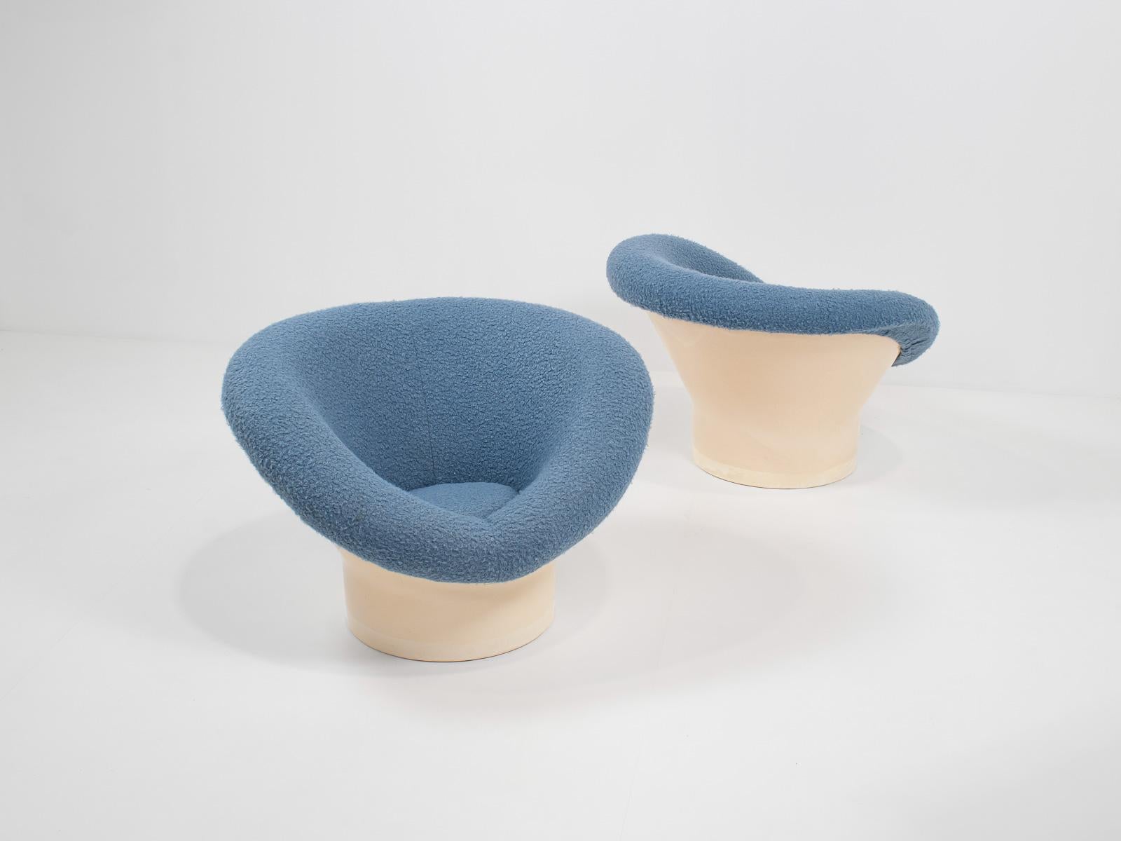 Mid-20th Century Pair of 'Krokus' Chairs by Lennart Bender for Ulferts AB, Sweden, Blue Bouclé