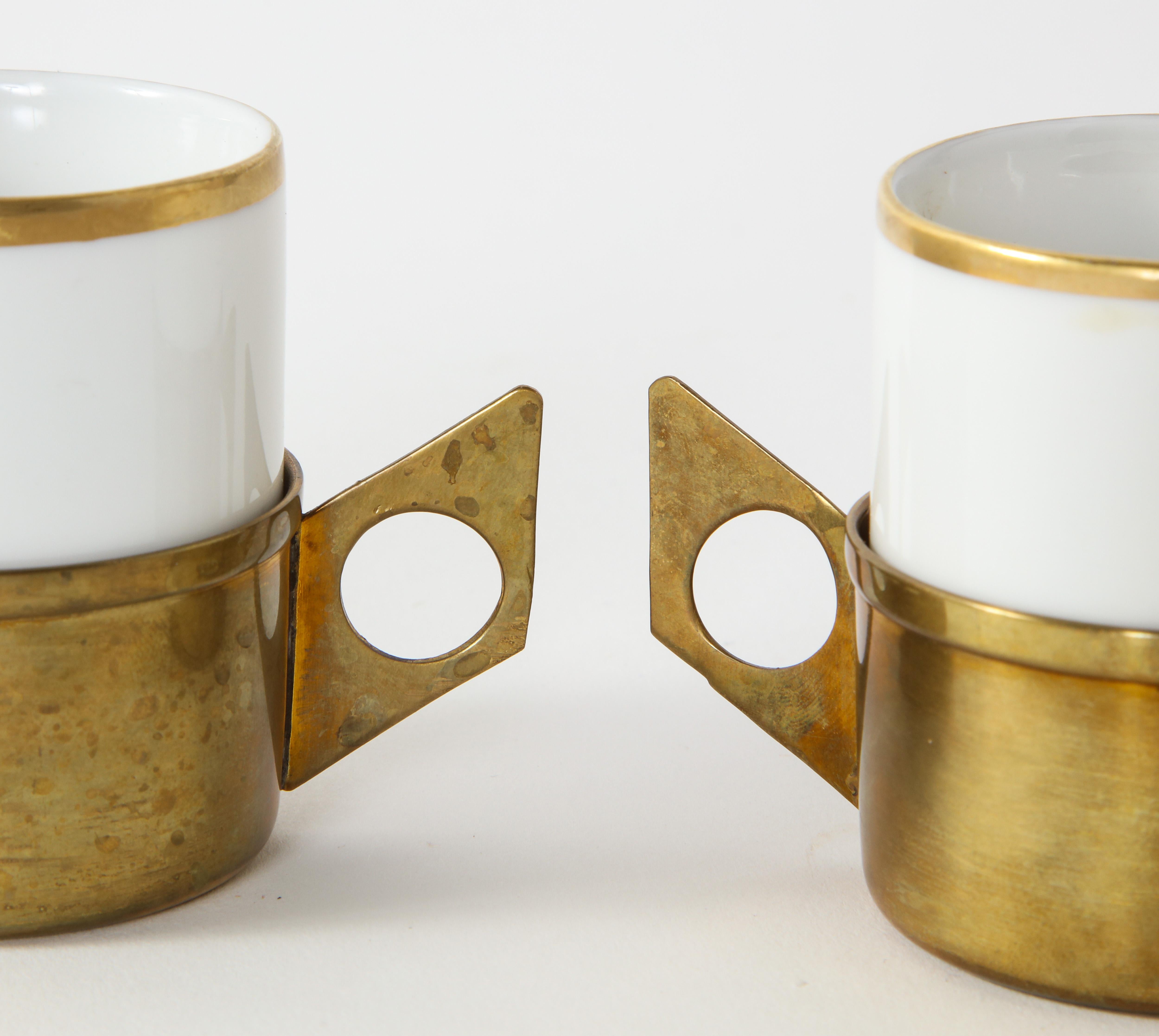 Pair of Kronester Bavaria Porcelain and Brass Demitasse Cups In Good Condition In Chicago, IL