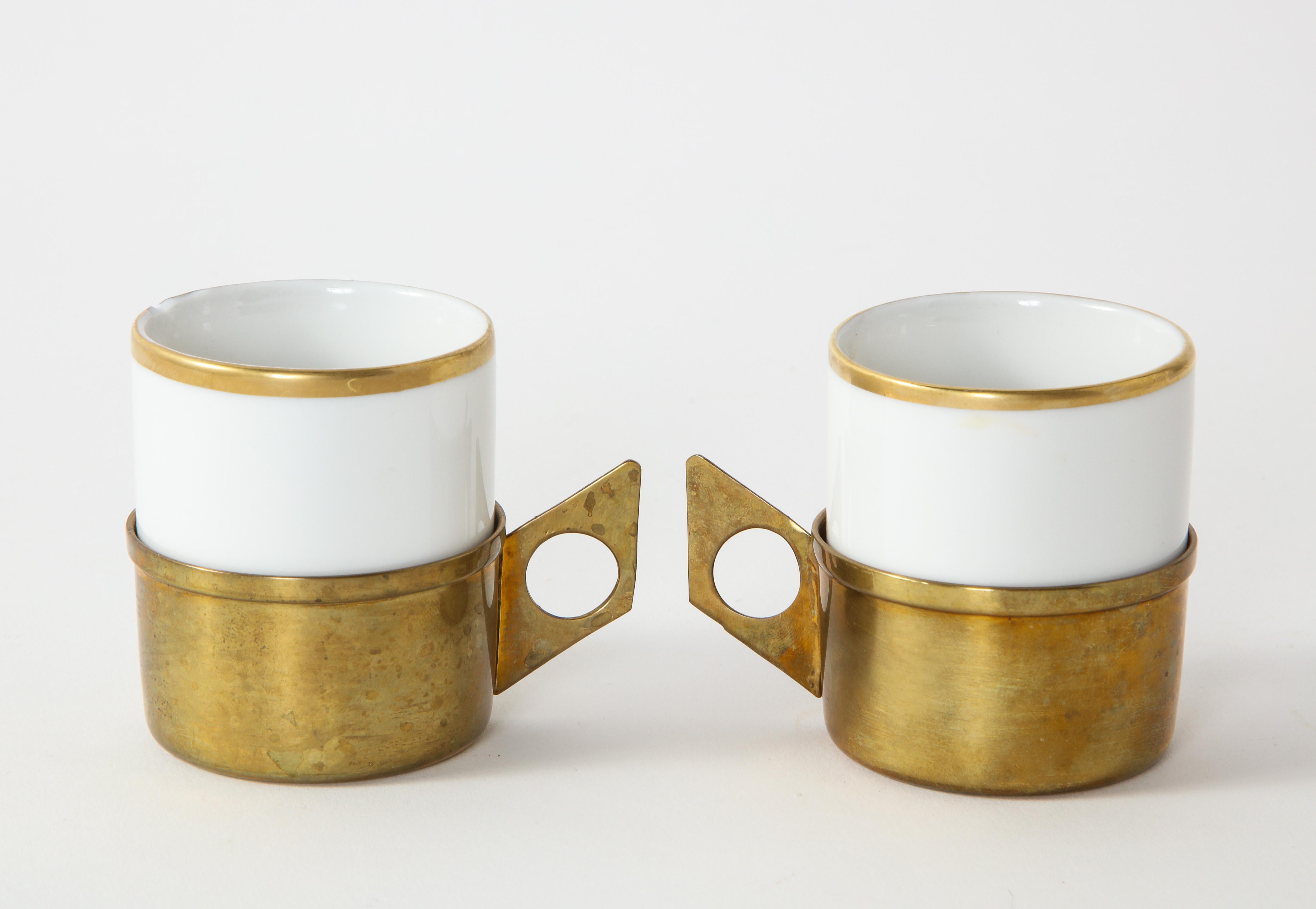 Mid-20th Century Pair of Kronester Bavaria Porcelain and Brass Demitasse Cups