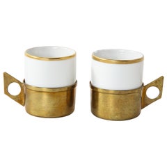 Pair of Kronester Bavaria Porcelain and Brass Demitasse Cups