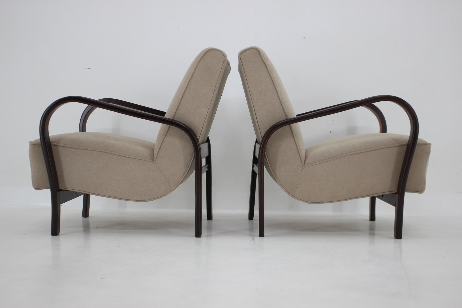 Fabric Pair of Kropacek and Kozelka Restored Armchairs , Czechoslovakia 1960s
