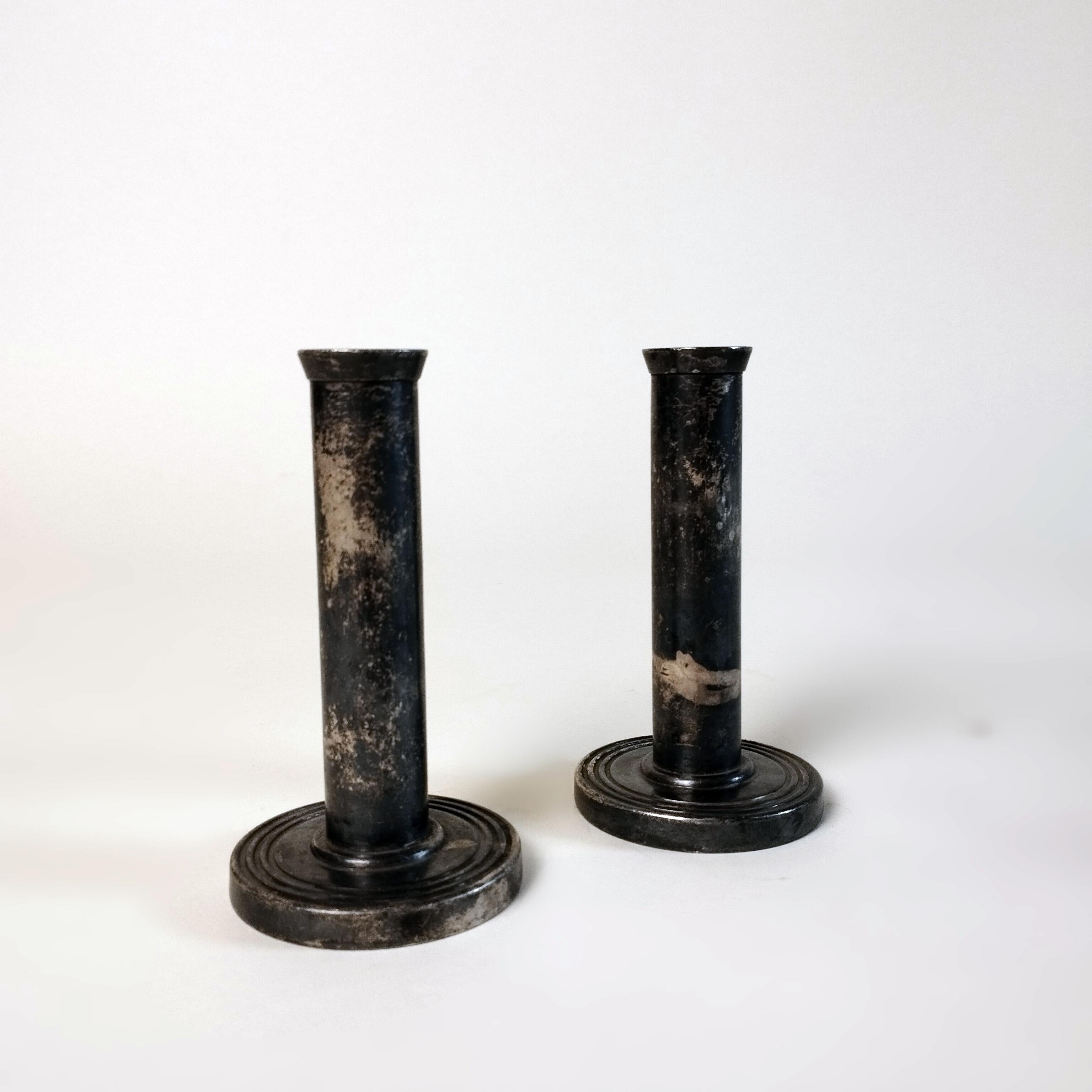 Mid-Century Modern Pair of Krupp Milano Silverplate Candlesticks in the Style of Gio Ponti
