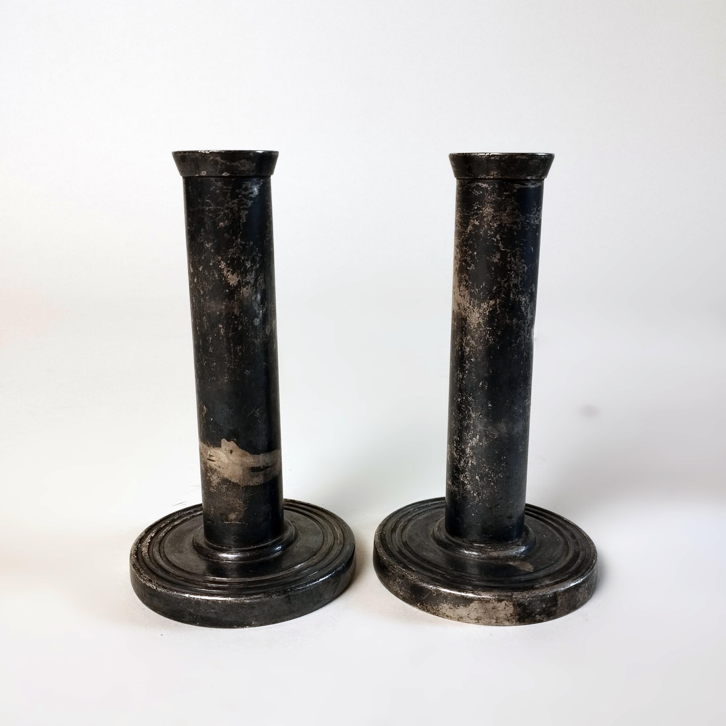 Pair of Krupp Milano Silverplate Candlesticks in the Style of Gio Ponti In Fair Condition In Mexico City, MX