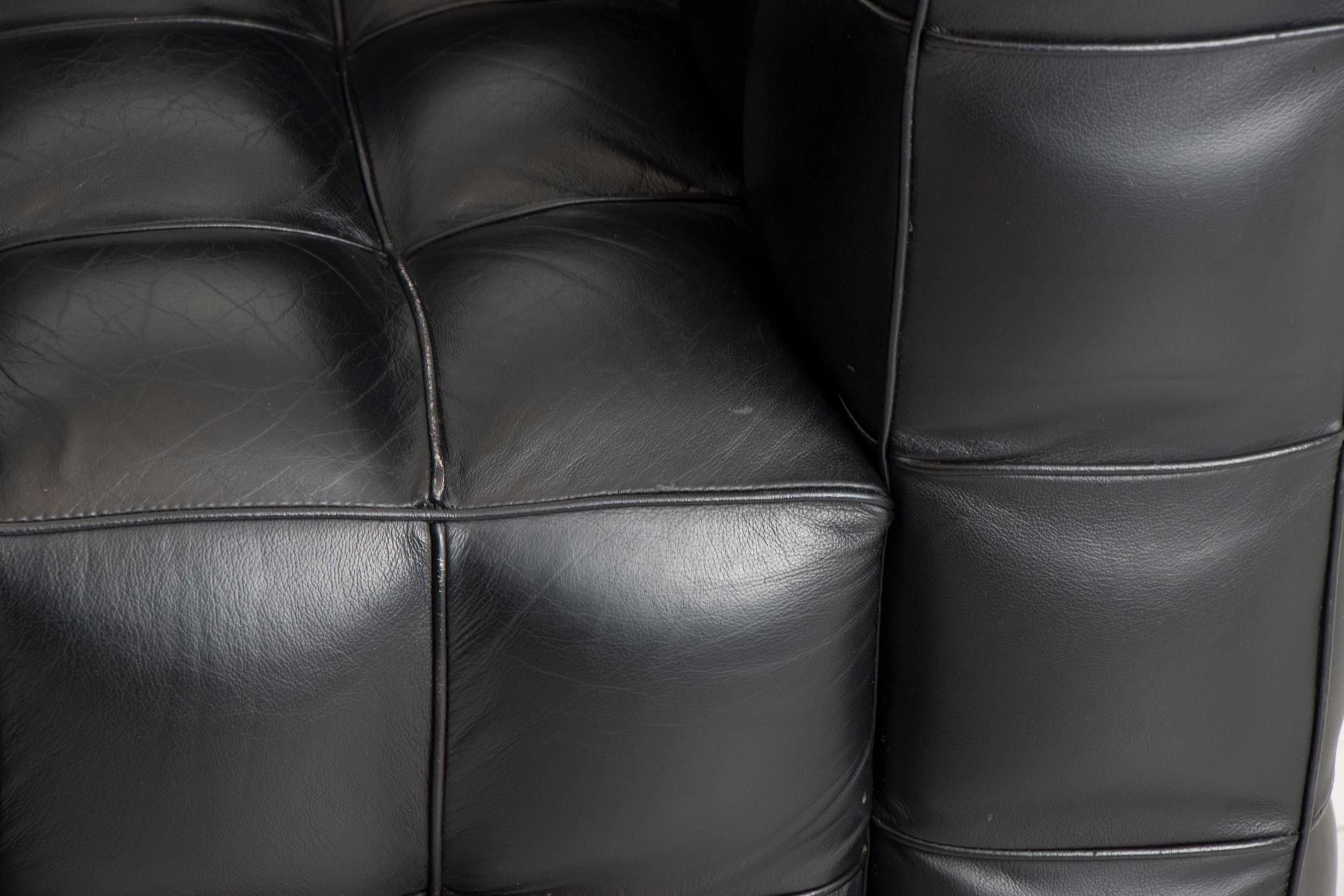 Pair of 'Kubus' Black Leather Armchairs in the Manner of Josef Hoffmann, c.1970 1