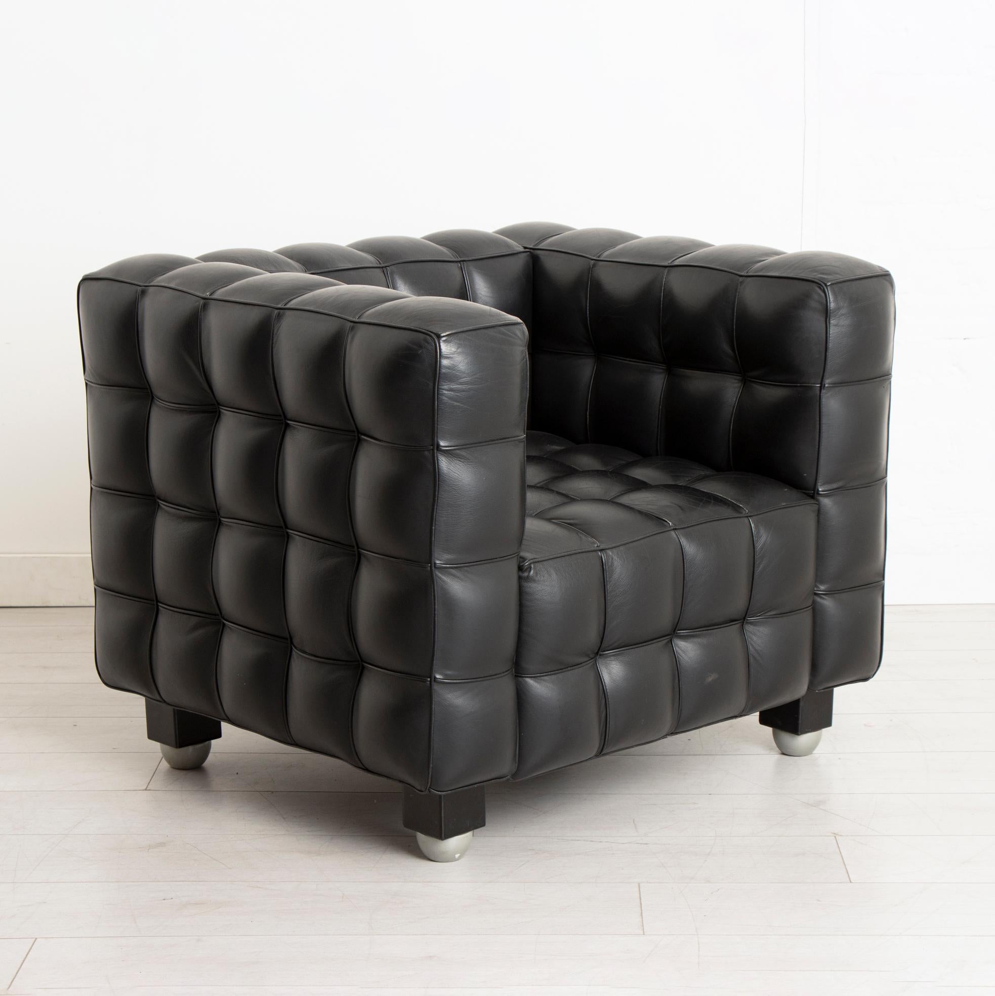Pair of 'Kubus' Black Leather Armchairs in the Manner of Josef Hoffmann, c.1970 2