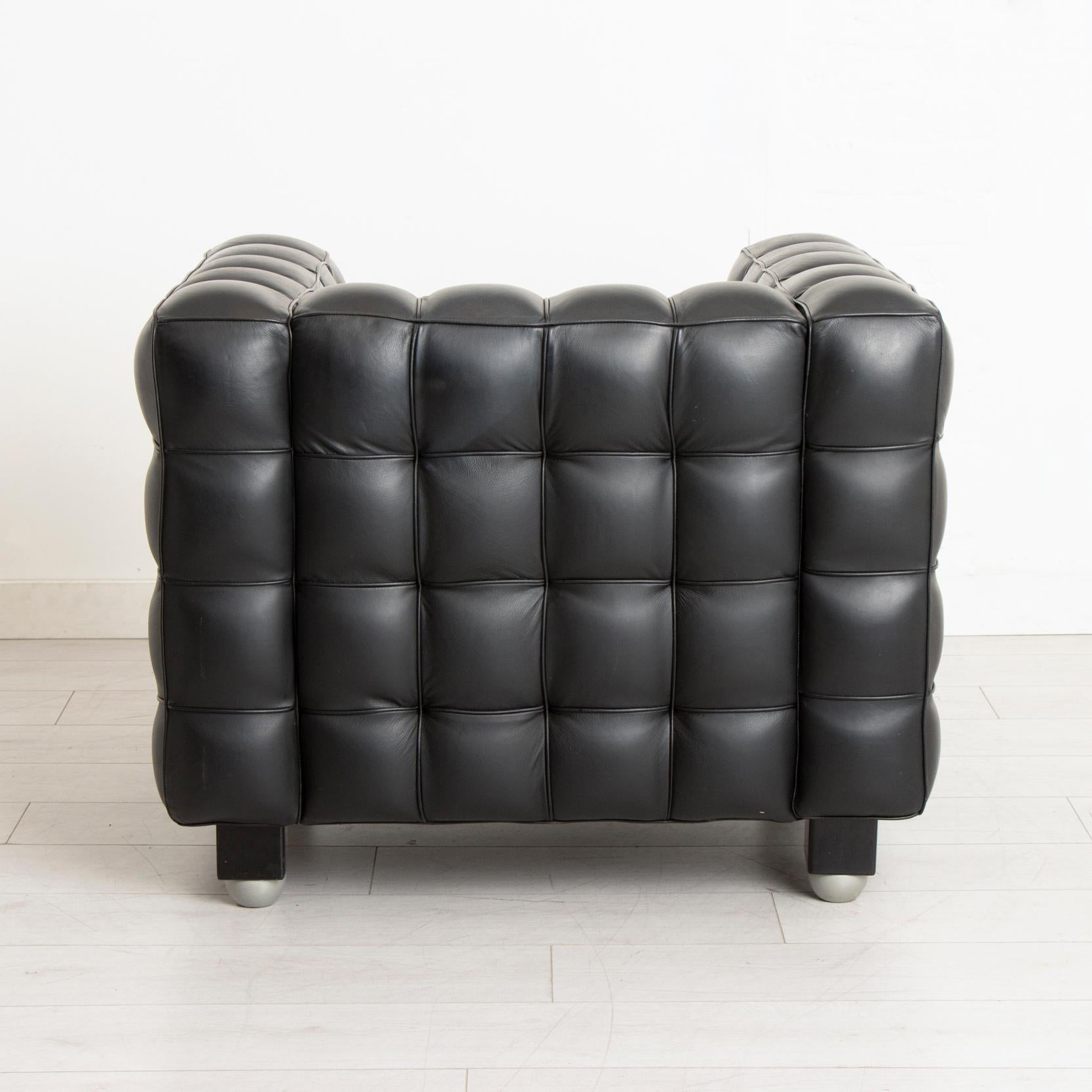 Pair of 'Kubus' Black Leather Armchairs in the Manner of Josef Hoffmann, c.1970 3