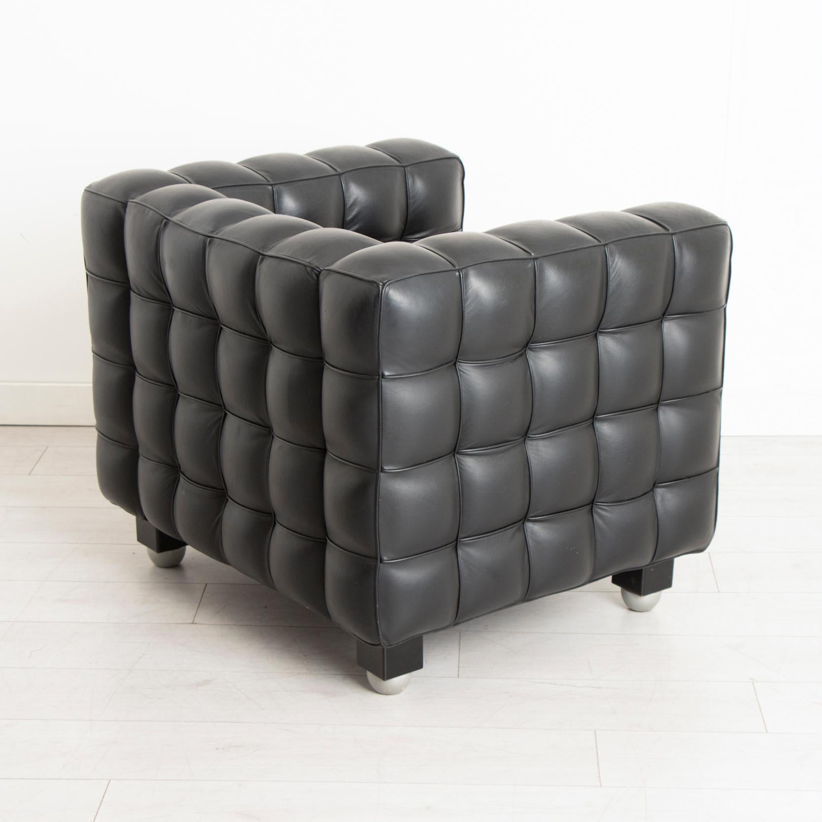 Pair of 'Kubus' Black Leather Armchairs in the Manner of Josef Hoffmann, c.1970 5
