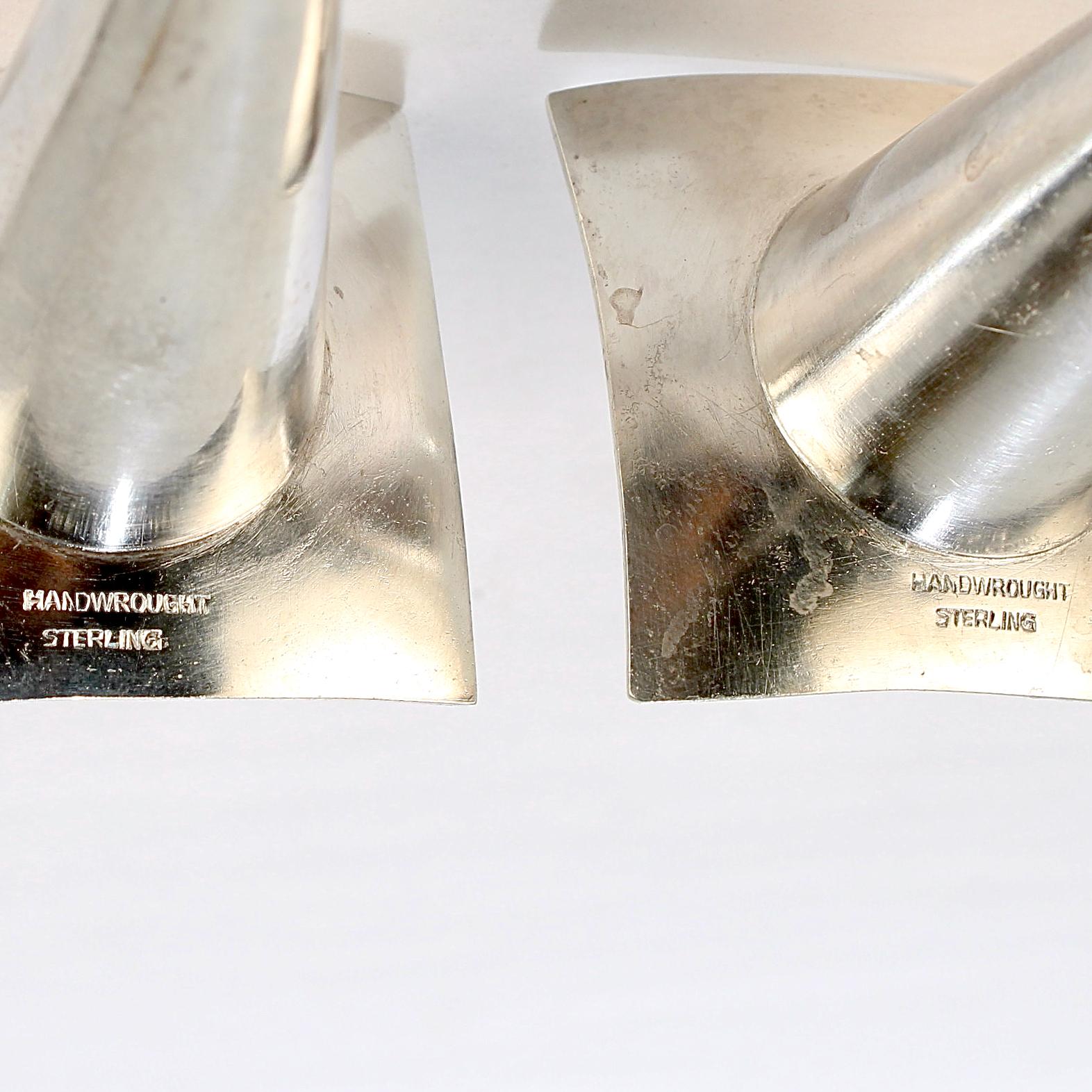 Pair of Kurt Matzdorf Modernist Handwrought Sterling Silver Candlesticks For Sale 1