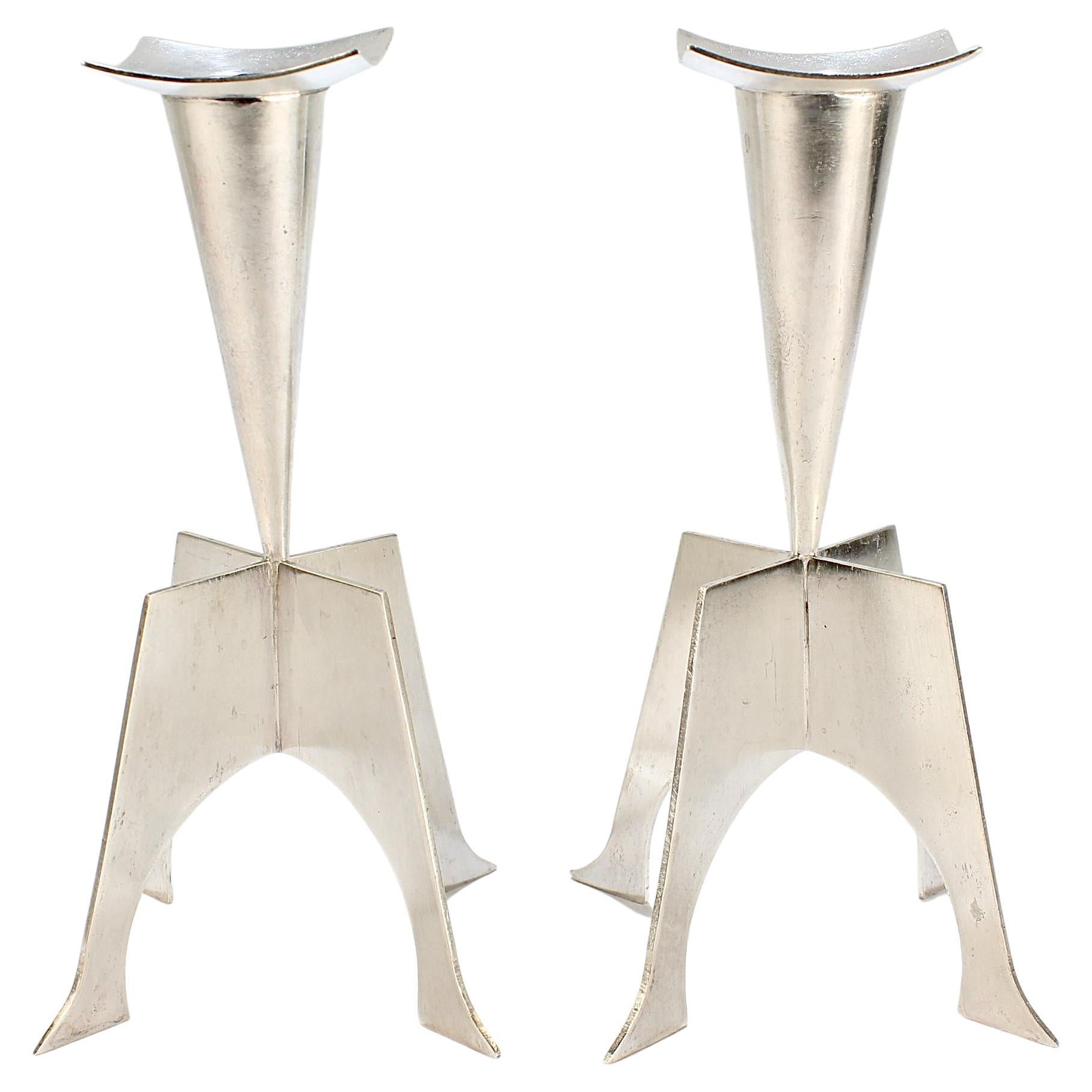 Pair of Kurt Matzdorf Modernist Handwrought Sterling Silver Candlesticks For Sale