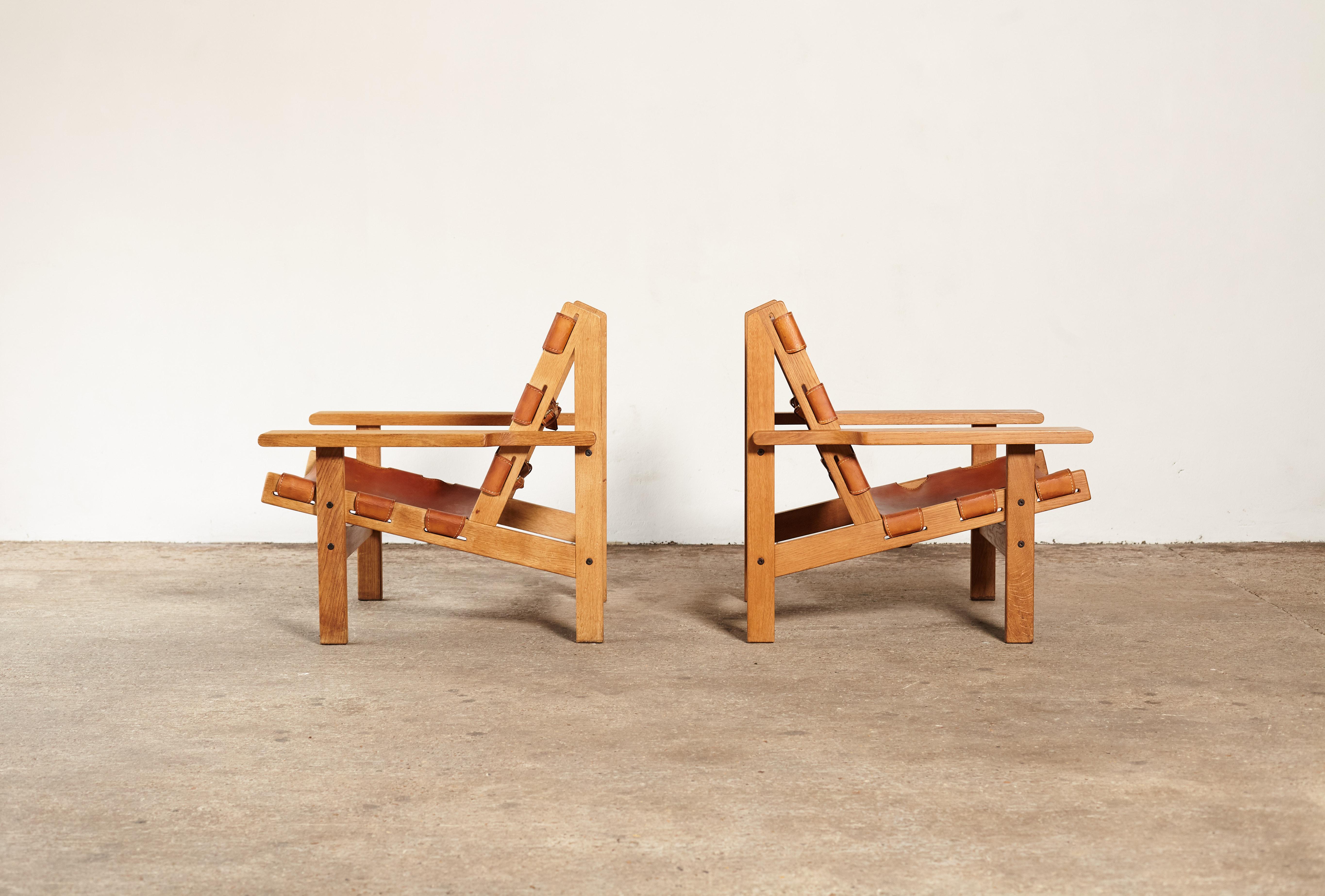 Leather Pair of Kurt Ostervig / Erling Jessen Hunting Chairs, Denmark, 1960s