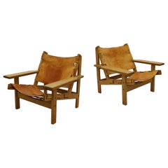 Kurt Østervig Pair of Scandinavian Modern Hunting Chairs in Oak & Saddle Leather