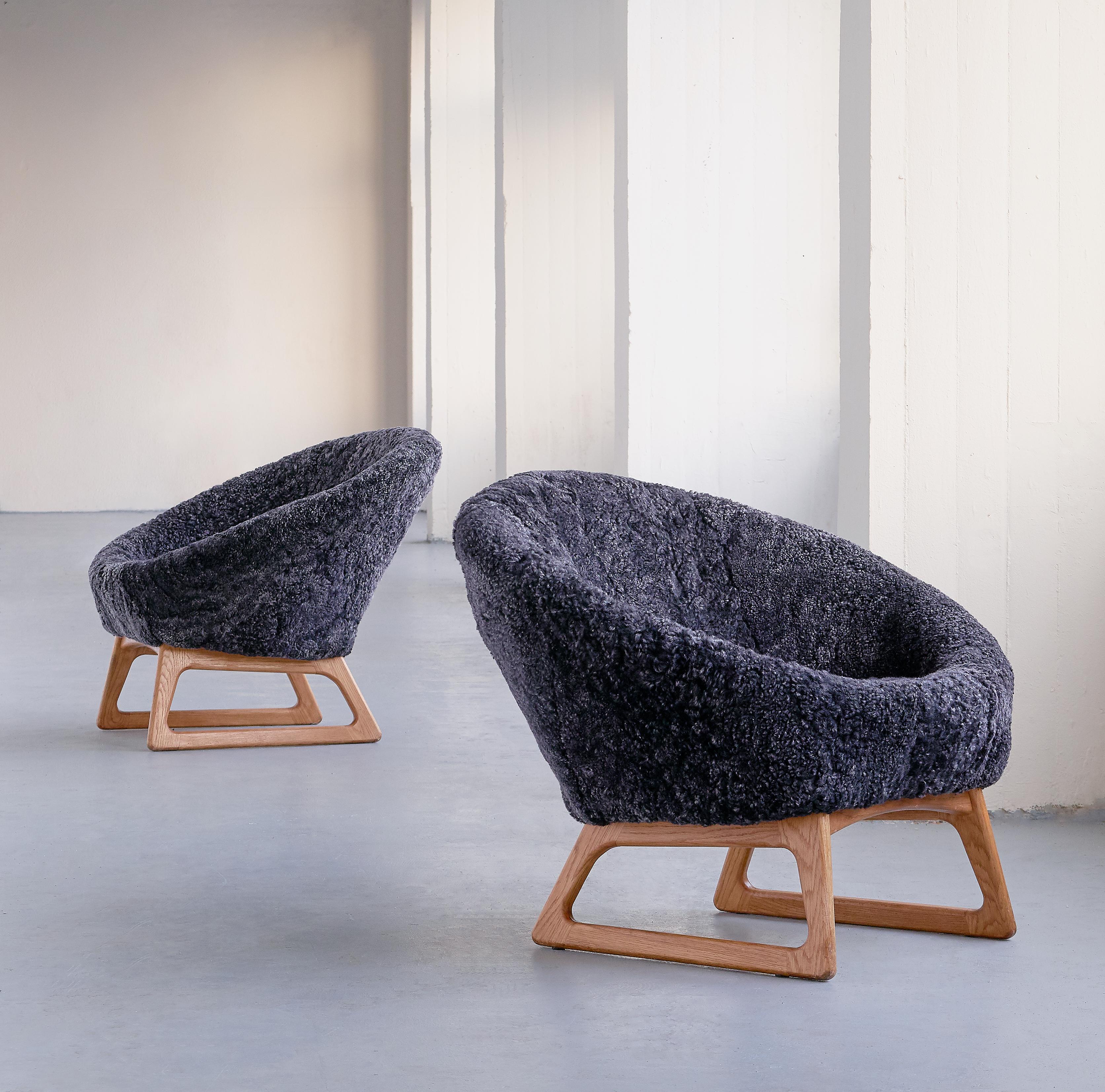 Pair of Kurt Østervig Sheepskin Lounge Chairs, Rolschau Møbler, Denmark, 1958 For Sale 8