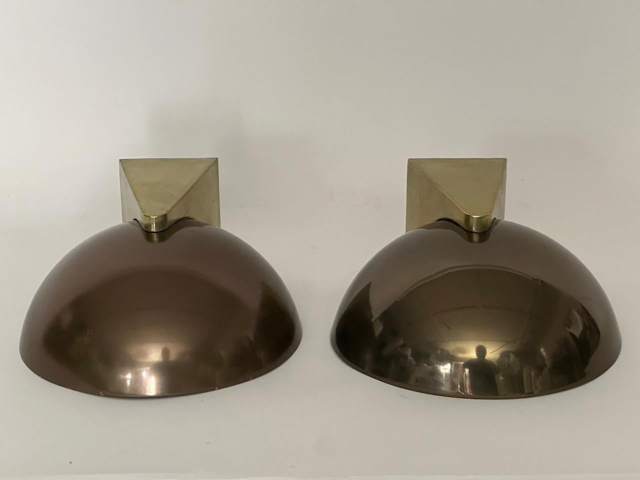 Metà XX secolo Coppia di lampade Kurt Versen in ottone e bronzo antico, anni '30 in vendita